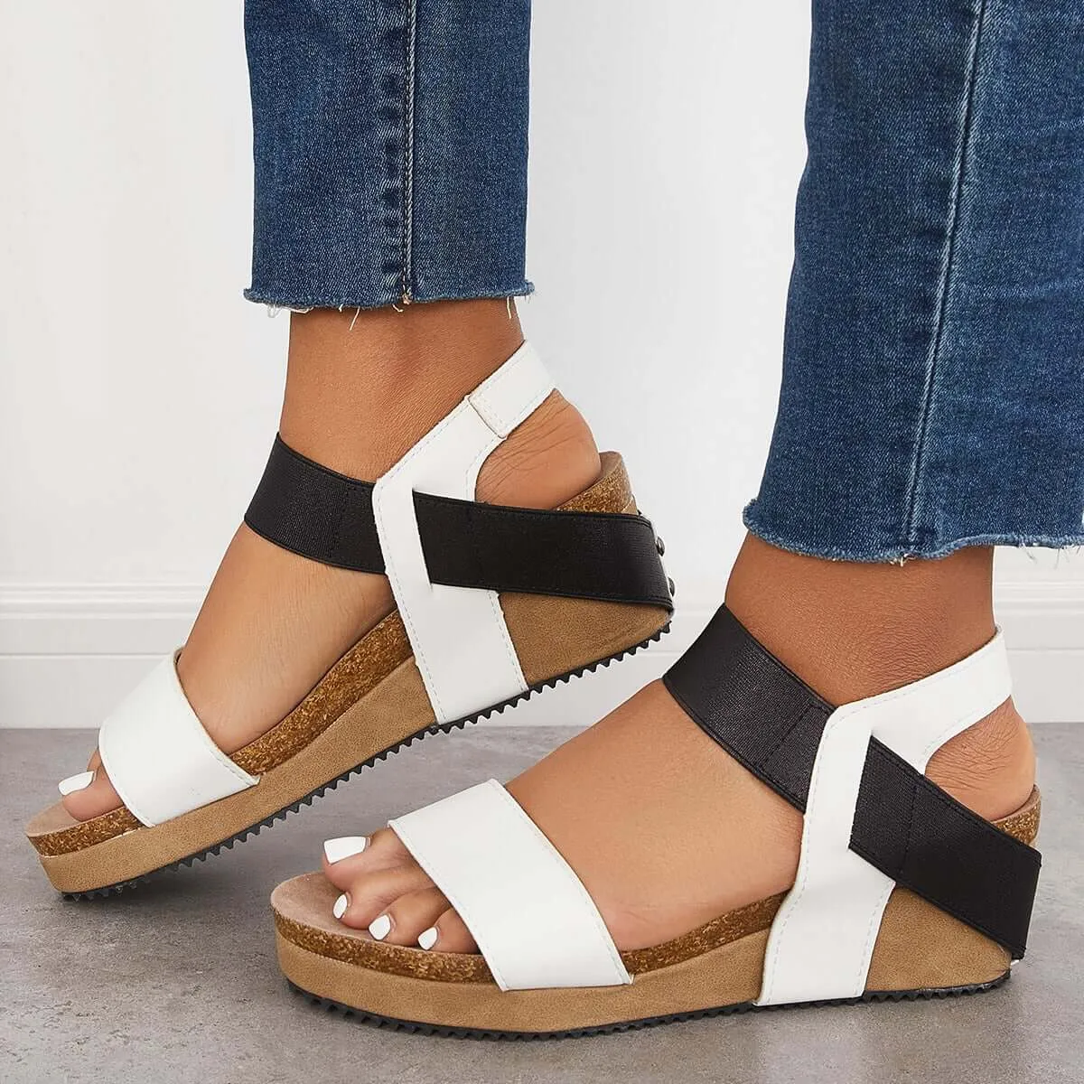 Open Toe Cork Footbed Platform Wedges Ankle Strap Sandals sold by Tinstree