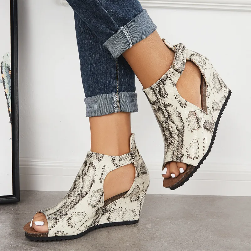 Peep Toe Platform Wedges Velcro Ankle Strap Sandals sold by Tinstree