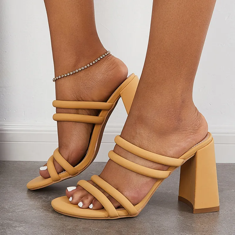 Open Toe Chunky Block Heels Backless Mules Slip on Sandals sold by Tinstree
