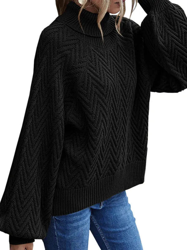 Women Long Lantern Sleeve Knit Sweater Turtleneck Loose Pullover Jumper Tops sold by Tinstree product image thumbnail 4