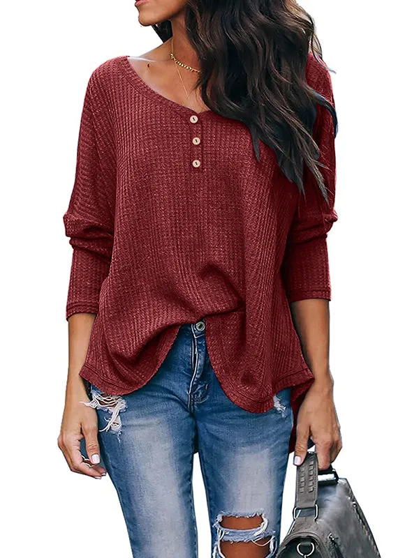 Women Button V Neck Off Shoulder Long Sleeve Knit Pullover Tops sold by Tinstree product image thumbnail 4