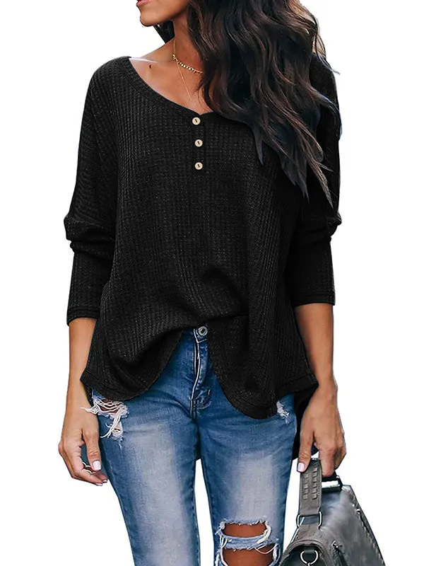 Women Button V Neck Off Shoulder Long Sleeve Knit Pullover Tops sold by Tinstree product image thumbnail 2