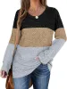 Women Color Block Tops Casual Long Sleeve Tunic Round Neck Pullover Shirts sold by Tinstree