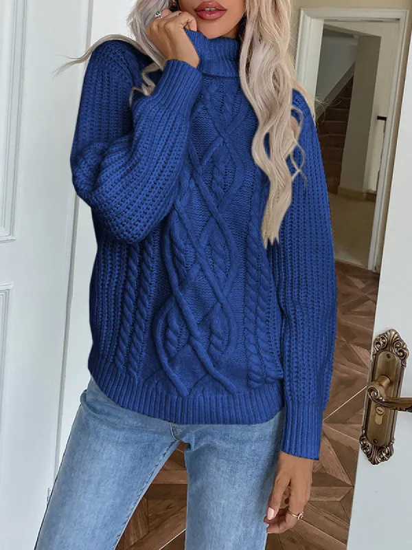 Women Turtleneck Cable Chunky Knit Long Sleeve Knit Pullover Sweater sold by Tinstree