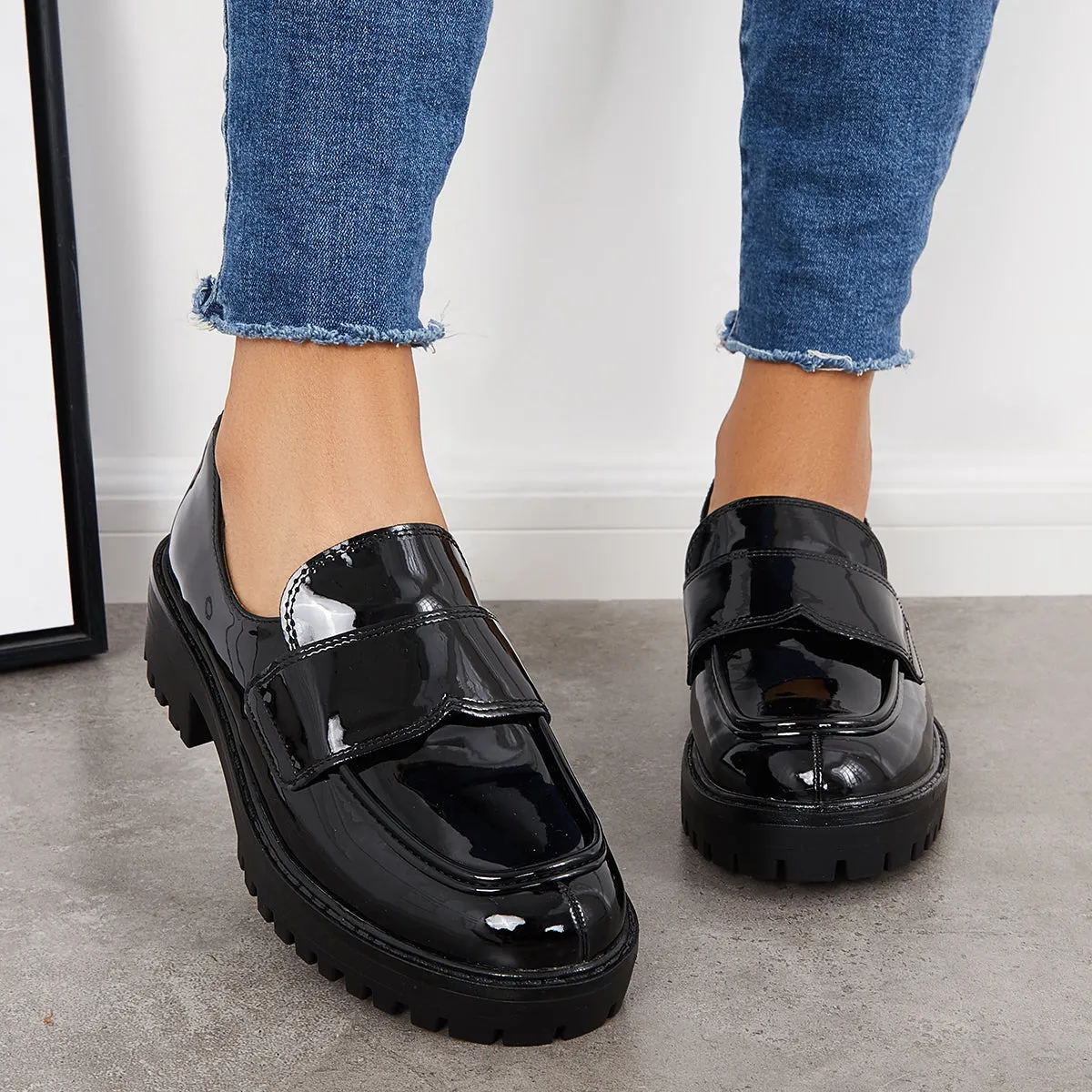 Classic Platform Penny Loafers Lug Sole Slip On Office Uniform Shoes sold by Tinstree product image thumbnail 2