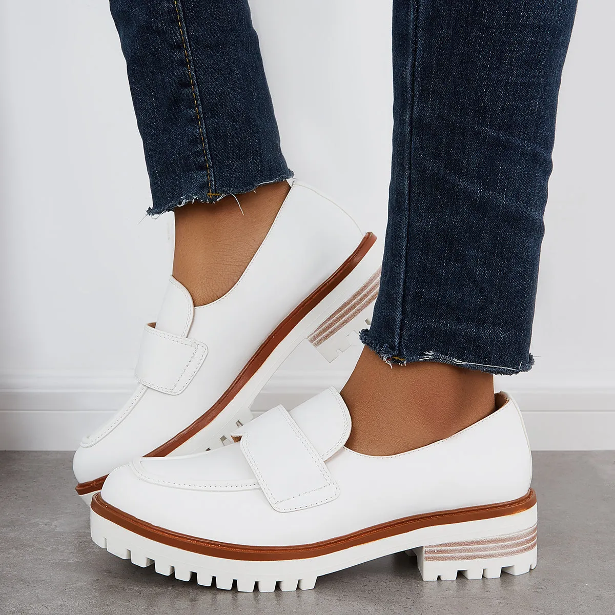 Classic Platform Penny Loafers Lug Sole Slip On Office Uniform Shoes sold by Tinstree product image thumbnail 5