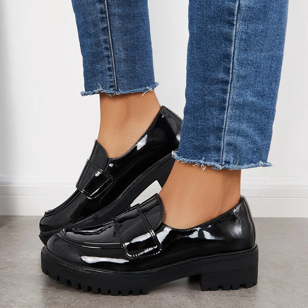 Classic Platform Penny Loafers Lug Sole Slip On Office Uniform Shoes sold by Tinstree