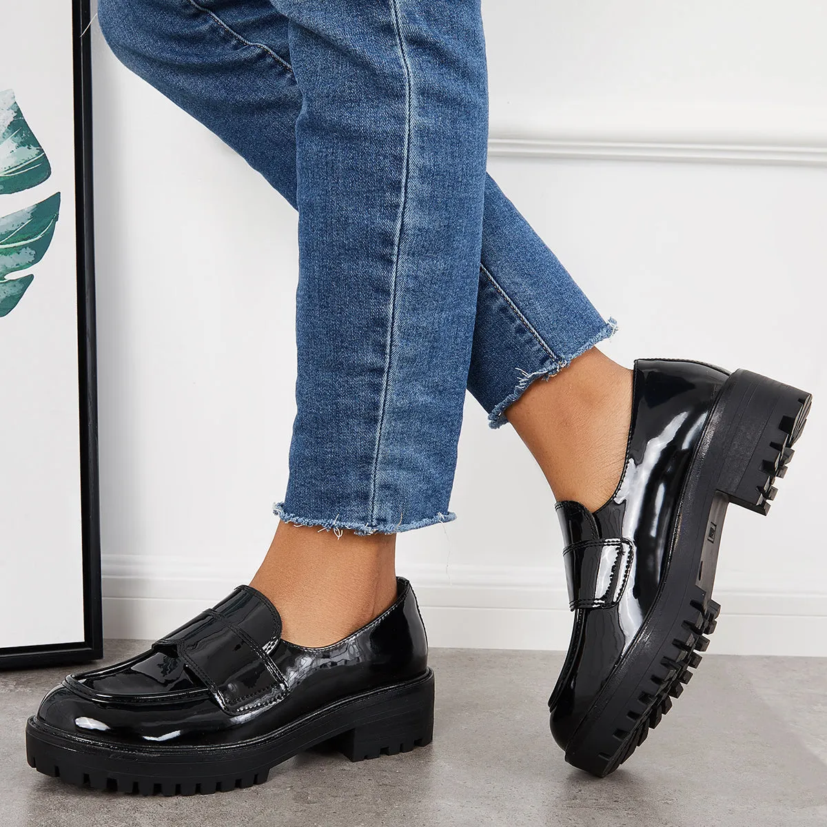 Classic Platform Penny Loafers Lug Sole Slip On Office Uniform Shoes sold by Tinstree product image thumbnail 3