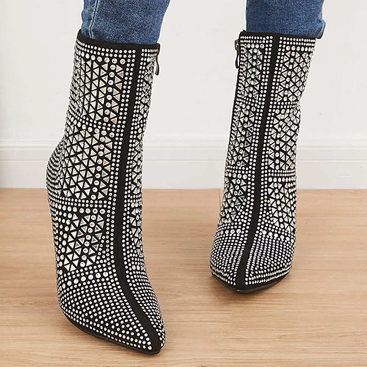 Glitter Stiletto Heels Ankle Boots Pointed Toe Side Zipper Booties sold by Tinstree product image thumbnail 2