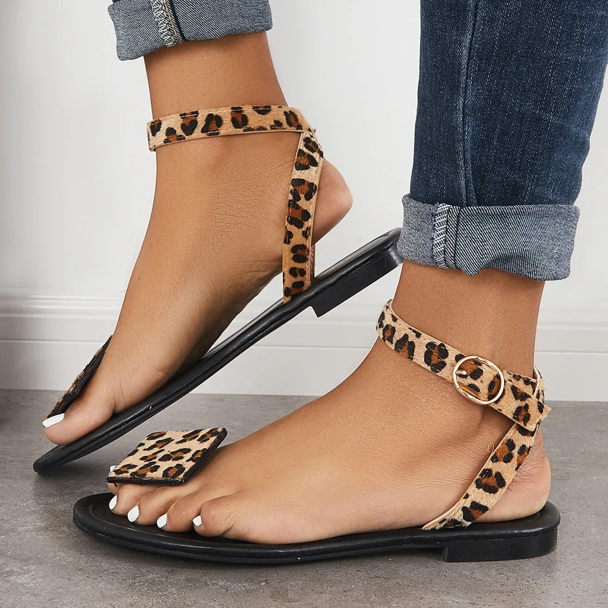 Casual Open Toe Leopard Print Flat Ankle Strap Sandals sold by Tinstree product image thumbnail 2