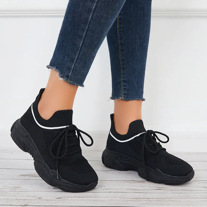 Black Mesh Chunky Sneakers Breathable Thick Sole Shoes sold by Tinstree