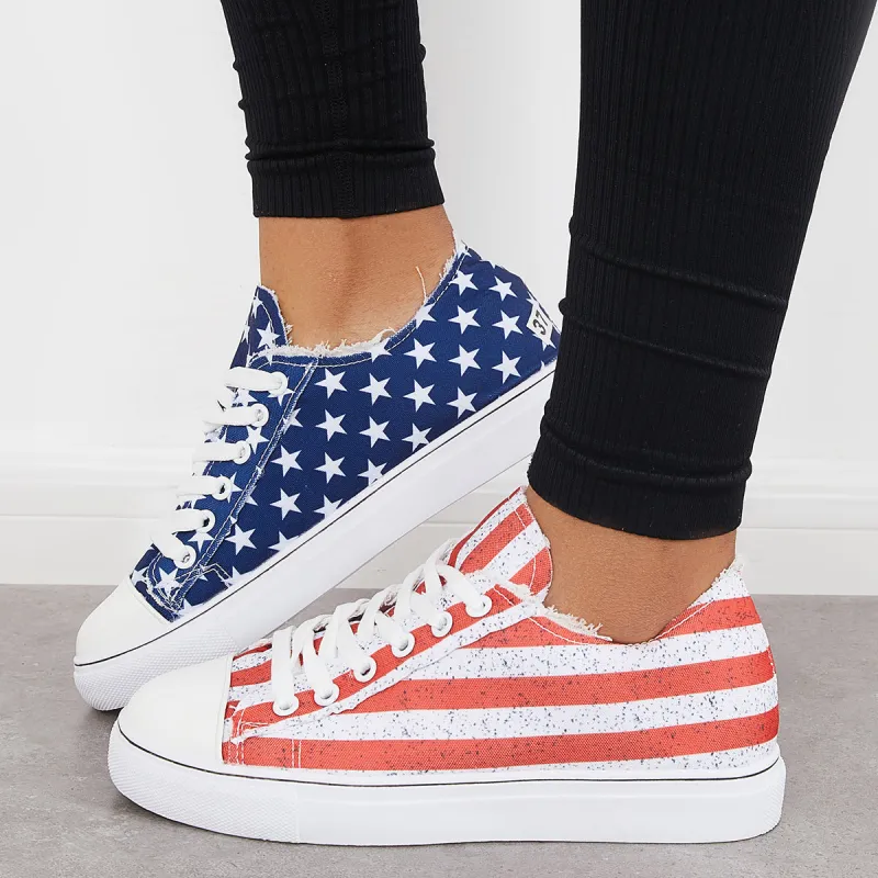 Stripe Low Top Canvas Shoes Lace Up Flat Walking Shoes sold by Tinstree