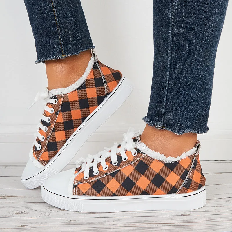 Casual Plaid Low Top Sneakers Lightweight Flats Walking Shoes sold by Tinstree