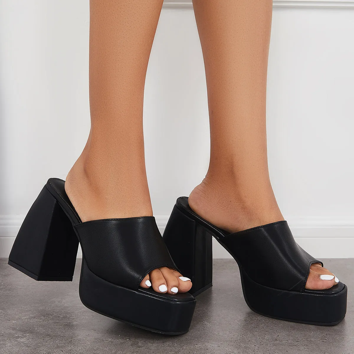 Platform Chunky High Heel Sandals Square Toe Slide Mule Shoes sold by Tinstree product image thumbnail 5