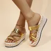 Gold Crisscross Straps Espadrille Platform Wedge Sandals sold by Tinstree