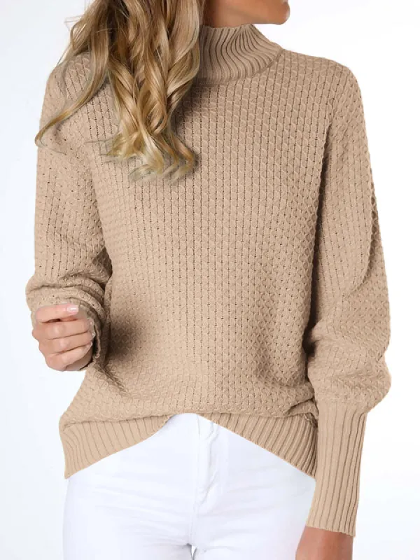 Women Winter Sweater Turtleneck Pullover Waffle Knit Long Sleeve Knitwear sold by Tinstree