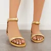 Open Toe Single Band Ankle Strap Buckle Flat Sandals sold by Tinstree