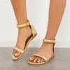 Open Toe Single Band Ankle Strap Buckle Flat Sandals sold by Tinstree