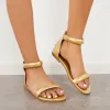 Open Toe Single Band Ankle Strap Buckle Flat Sandals sold by Tinstree