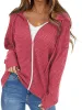 Women Full Zip Up Hoodie Long Sleeve Hooded Waffle Knit Jacket Coat sold by Tinstree
