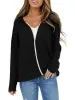 Women Full Zip Up Hoodie Long Sleeve Hooded Waffle Knit Jacket Coat sold by Tinstree