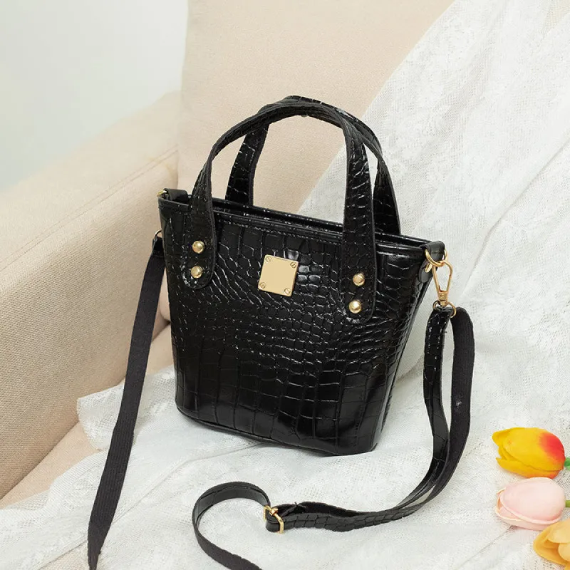 Crocodile Pattern Bucket Bag Trendy Handbag Zipper Crossbody Bag sold by Tinstree