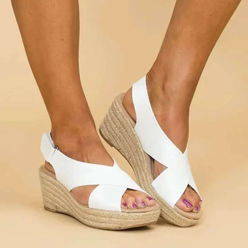 Criss Cross Espadrilles Platform Wedges Ankle Strap Sandals sold by Tinstree