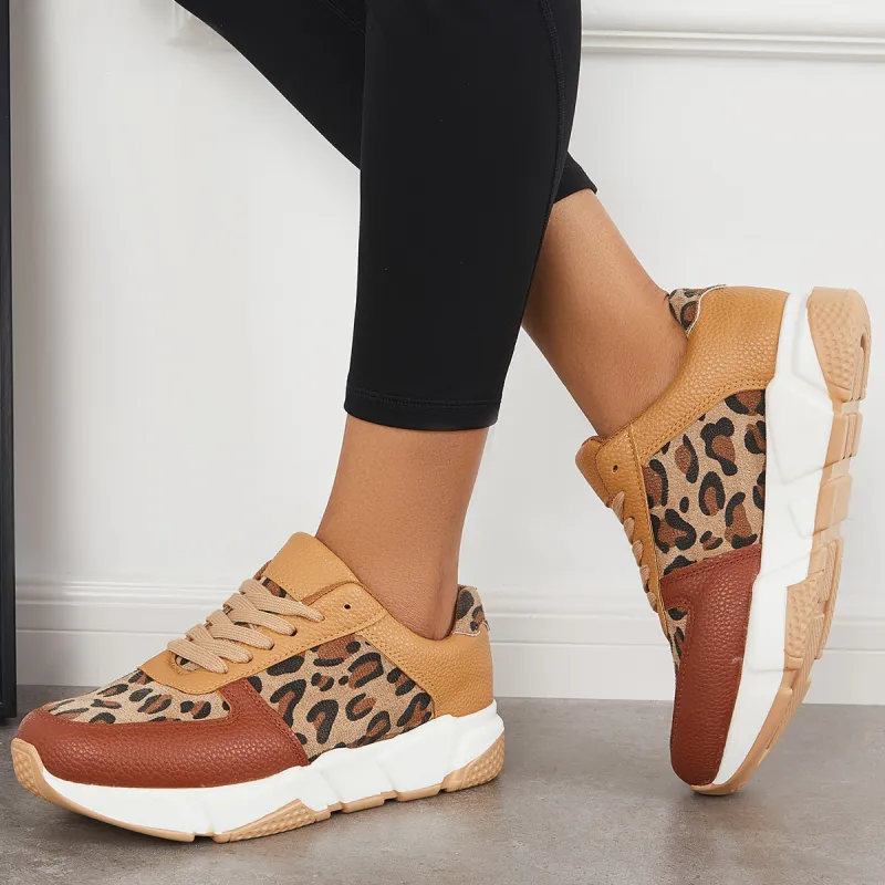 Leopard Lace Up Sneakers Non Slip Running Shoes sold by Tinstree