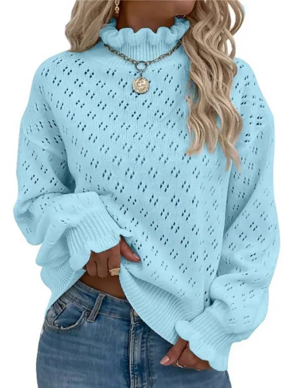 Women Turtleneck Long Sleeve Knit Basic Cutout Sweater Loose Pullover Tops sold by Tinstree