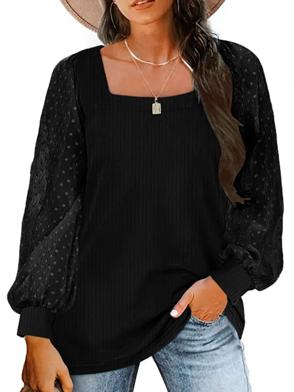 Womens Lightweight Square Neck Puff Sleeve Tops Swiss Dot Dressy Casual Blouses sold by Tinstree product image thumbnail 3