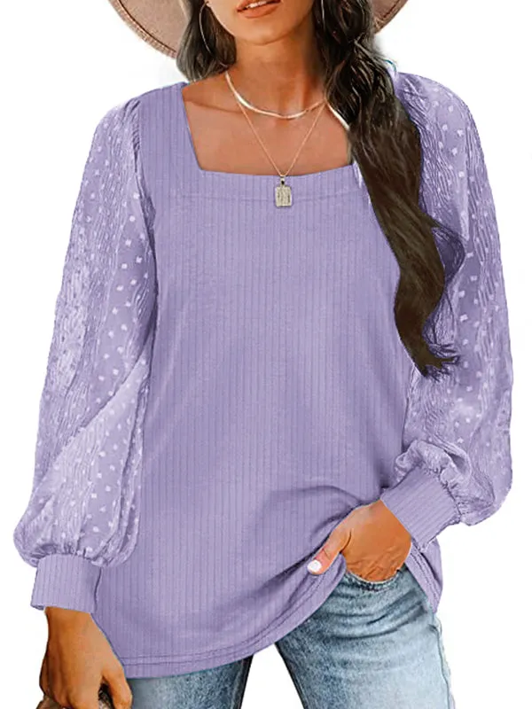 Womens Lightweight Square Neck Puff Sleeve Tops Swiss Dot Dressy Casual Blouses sold by Tinstree