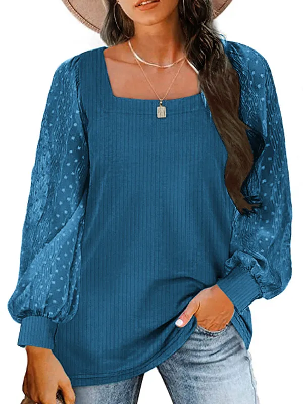 Womens Lightweight Square Neck Puff Sleeve Tops Swiss Dot Dressy Casual Blouses sold by Tinstree product image thumbnail 4