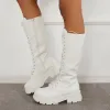 Lace Up Platform Heel Knee High Boots Lug Sole Combat Boots sold by Tinstree