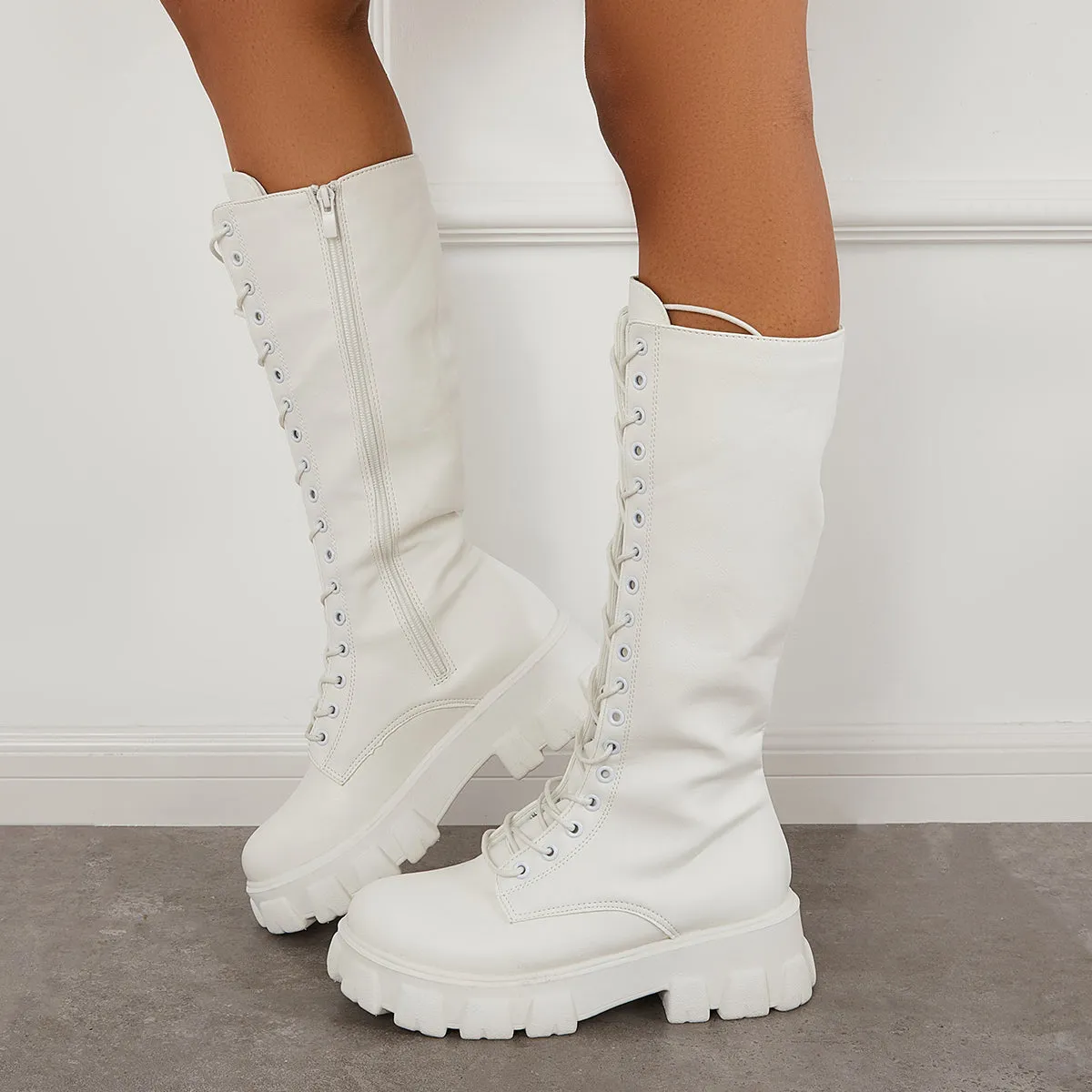 Lace Up Platform Heel Knee High Boots Lug Sole Combat Boots sold by Tinstree product image thumbnail 5