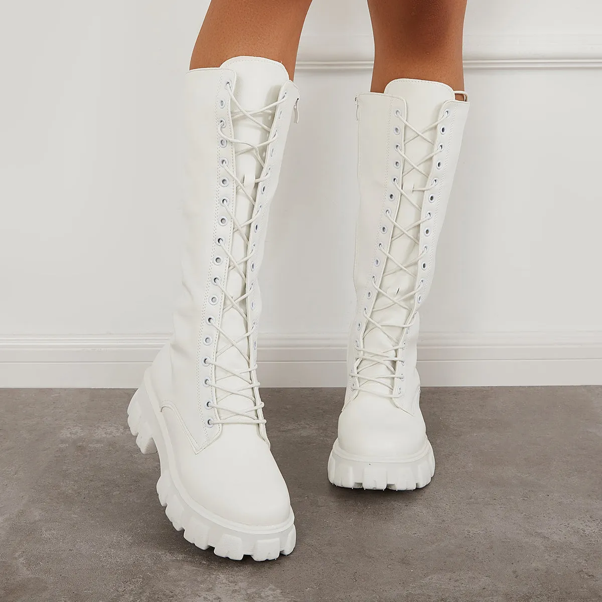 Lace Up Platform Heel Knee High Boots Lug Sole Combat Boots sold by Tinstree product image thumbnail 4