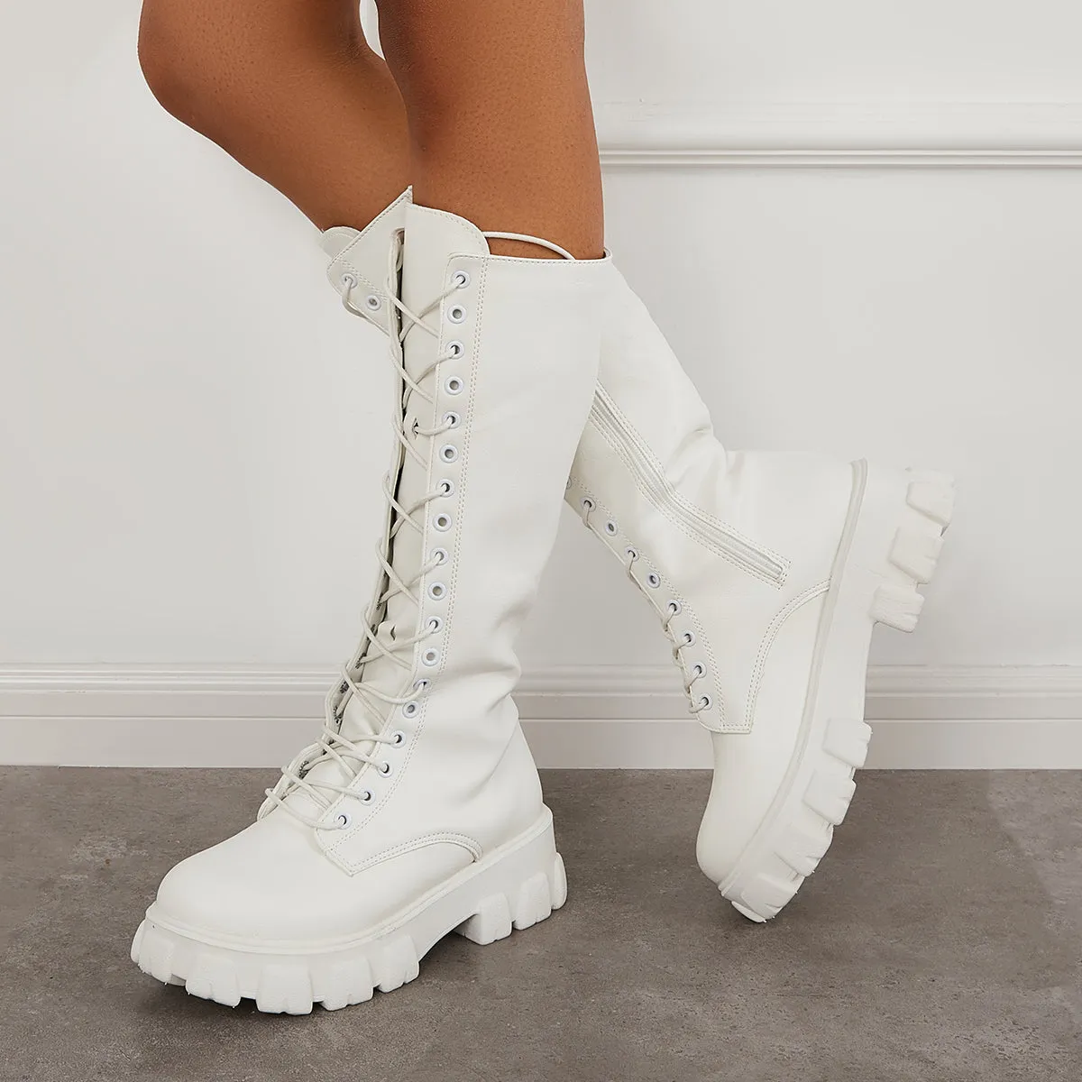 Lace Up Platform Heel Knee High Boots Lug Sole Combat Boots sold by Tinstree product image thumbnail 2