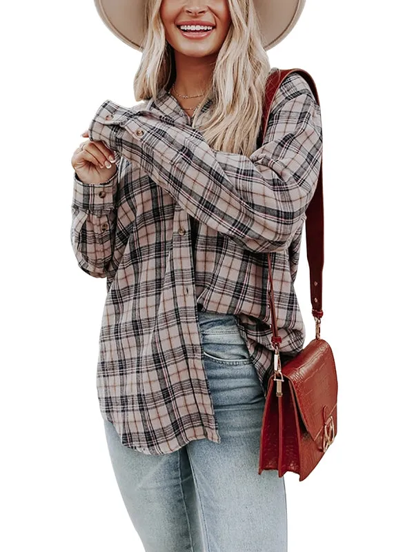 Women Plaid Long Sleeve Shirt Hoodie Jacket Button Down Blouse Tops sold by Tinstree product image thumbnail 2