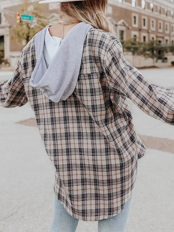 Women Plaid Long Sleeve Shirt Hoodie Jacket Button Down Blouse Tops sold by Tinstree product image thumbnail 5