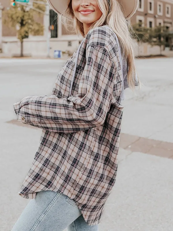 Women Plaid Long Sleeve Shirt Hoodie Jacket Button Down Blouse Tops sold by Tinstree product image thumbnail 4
