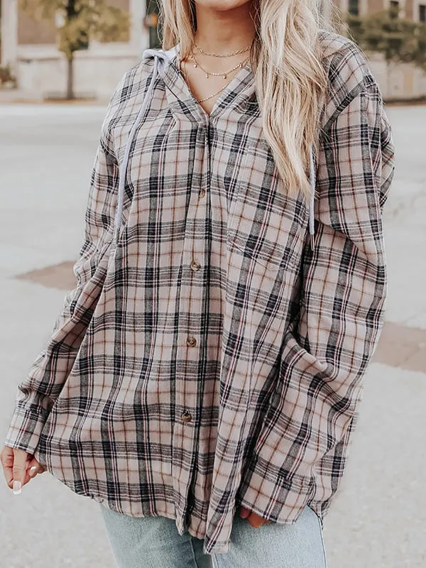 Women Plaid Long Sleeve Shirt Hoodie Jacket Button Down Blouse Tops sold by Tinstree product image thumbnail 3
