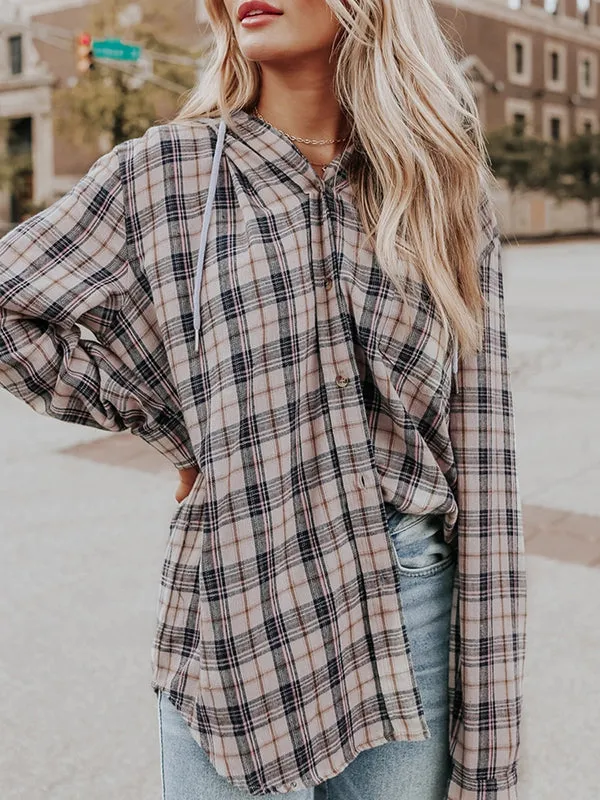 Women Plaid Long Sleeve Shirt Hoodie Jacket Button Down Blouse Tops sold by Tinstree