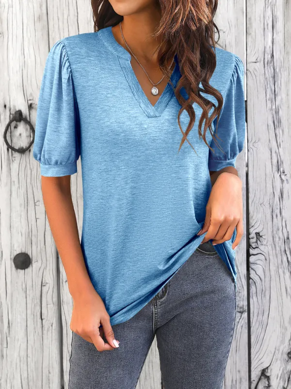 Womens V Neck T Shirts Casual Puff Short Sleeve Loose Summer Blouses Tops sold by Tinstree