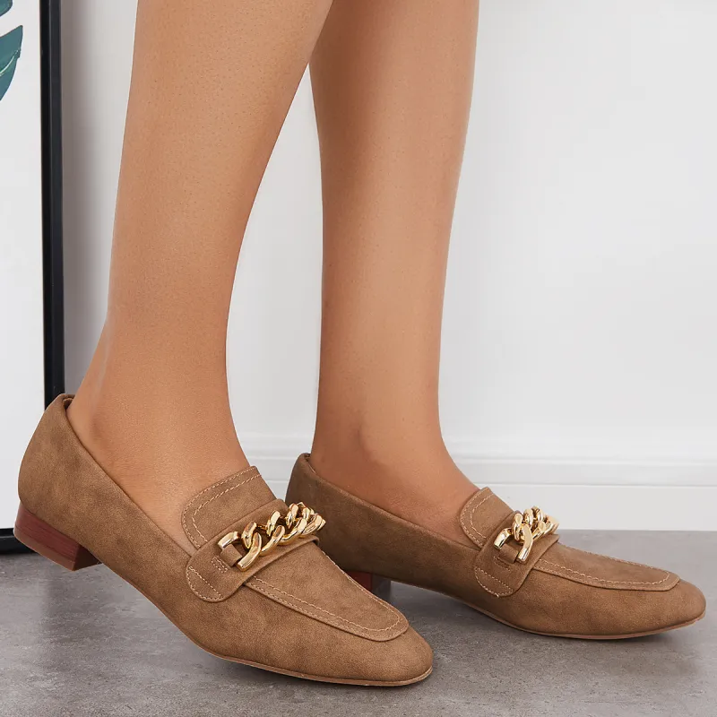 Square Toe Loafers Block Low Heel Slip on Dress Shoes sold by Tinstree