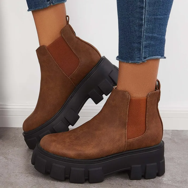 Chunky Platform Chelsea Boots Lug Sole Slip On Booties sold by Tinstree