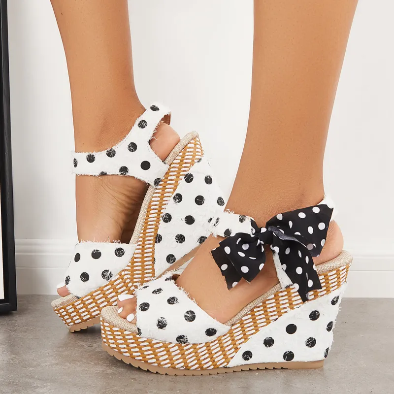 Polka Dots Platform Espadrille Wedges Lace Up Slingback Sandals sold by Tinstree