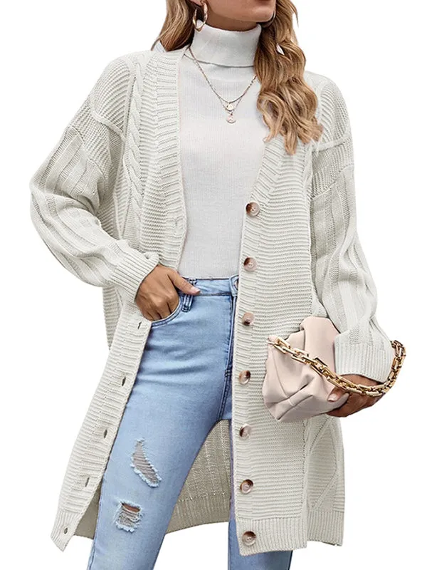 Womens Long Sleeve Cable Knit Long Cardigan Open Front Button Sweater Outerwear sold by Tinstree product image thumbnail 3