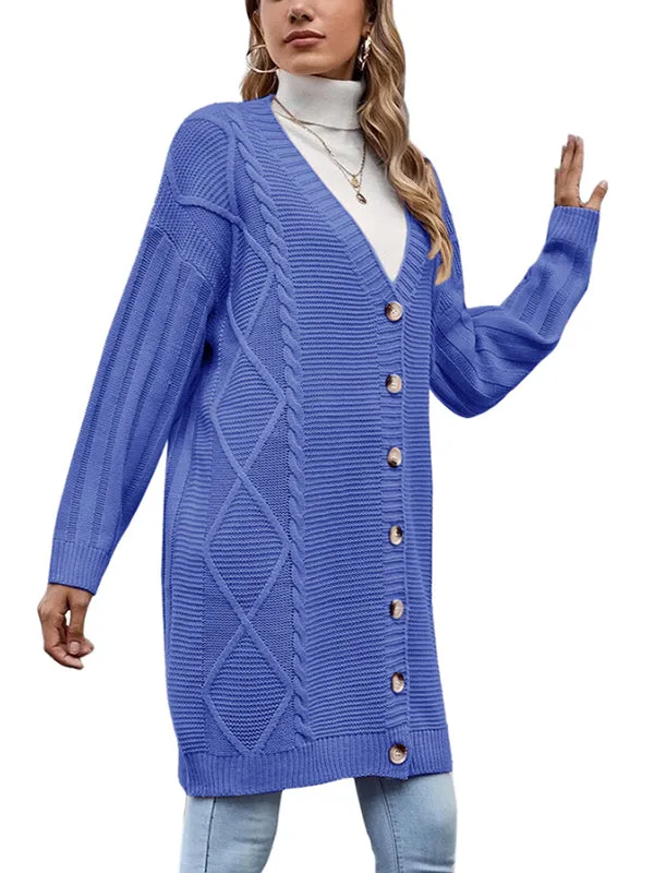 Womens Long Sleeve Cable Knit Long Cardigan Open Front Button Sweater Outerwear sold by Tinstree product image thumbnail 2