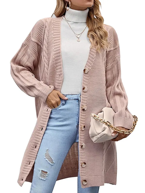 Womens Long Sleeve Cable Knit Long Cardigan Open Front Button Sweater Outerwear sold by Tinstree product image thumbnail 5