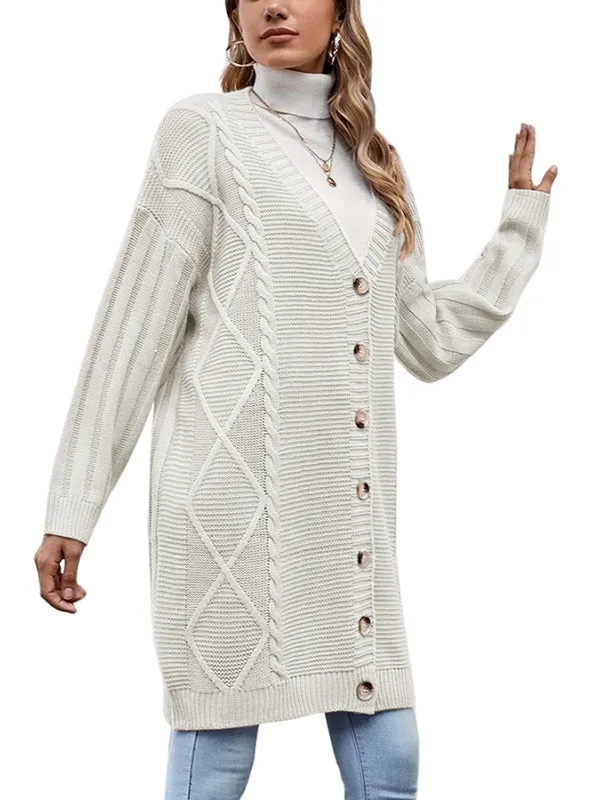 Womens Long Sleeve Cable Knit Long Cardigan Open Front Button Sweater Outerwear sold by Tinstree product image thumbnail 4