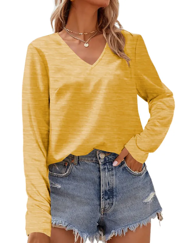 Women V Neck Long Sleeve Casual Shirts Pullover Sweatshirts Tops sold by Tinstree